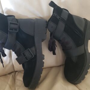 UGG Black Moto Boots with Buckle Straps